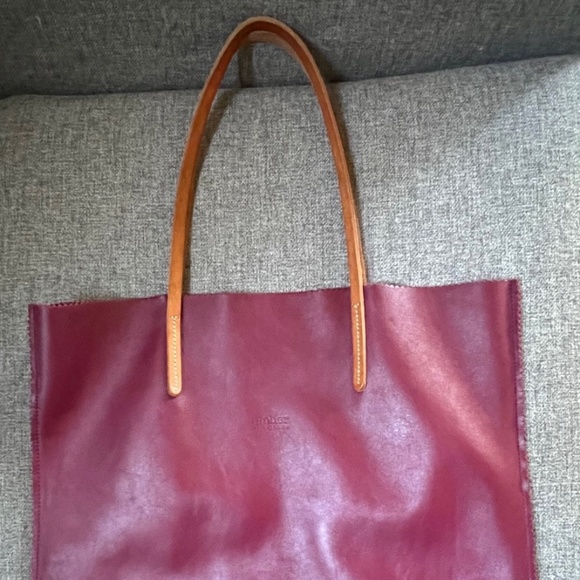 Jack Gomme Atelier Red Leather Tote, Burgundy, French Designer, 16 X 17 X 2 Inch - Picture 5 of 10